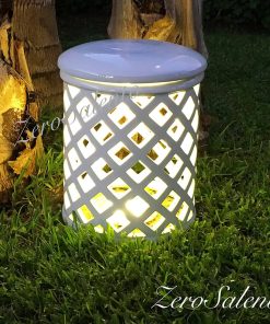 Lampada con coperchio da appoggio in Terracotta a ROMBI smaltata bianca TERIL31