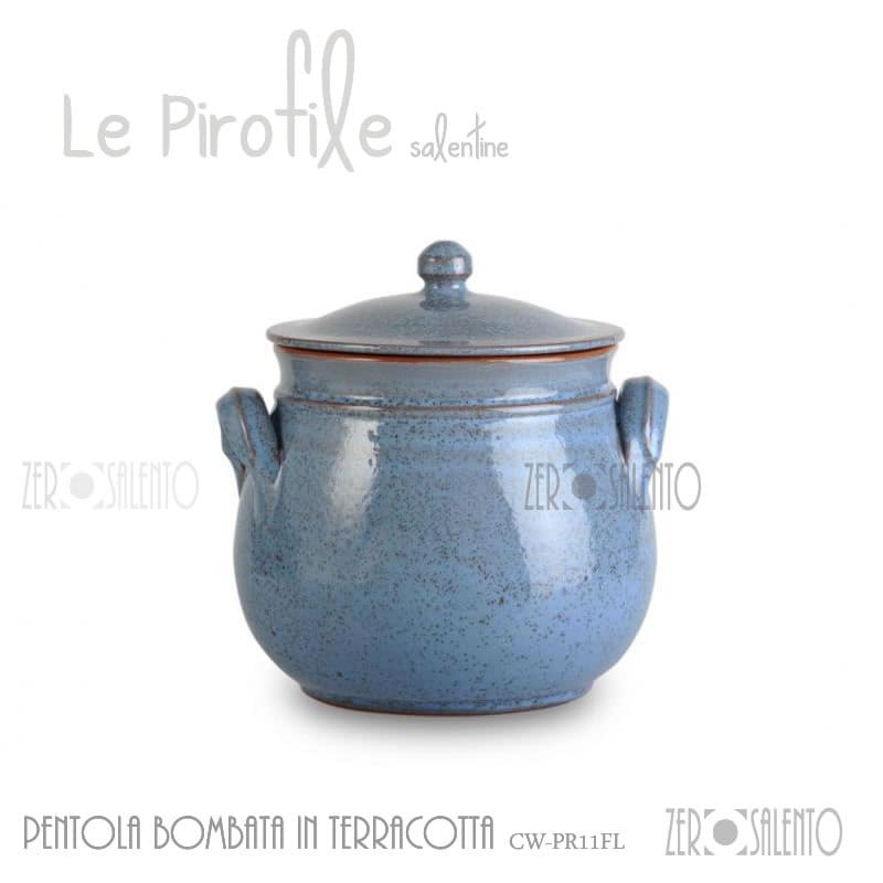 Pentola bombata Pirofila con coperchio in Terracotta finitura Decapè “Lu Mare”