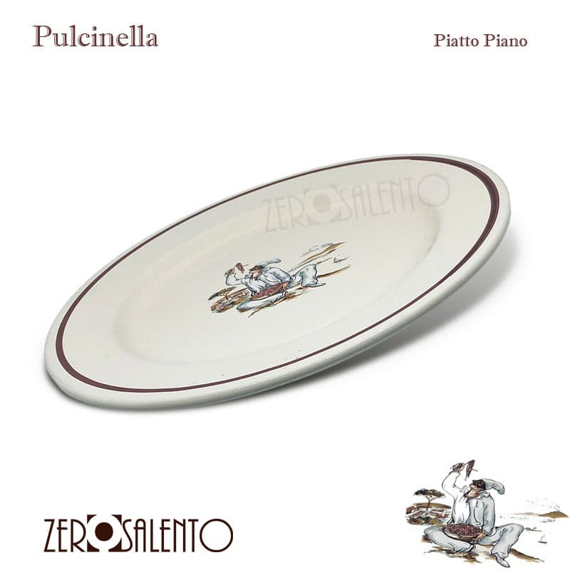 Piatto Piano in Terracotta con decoro Pulcinella