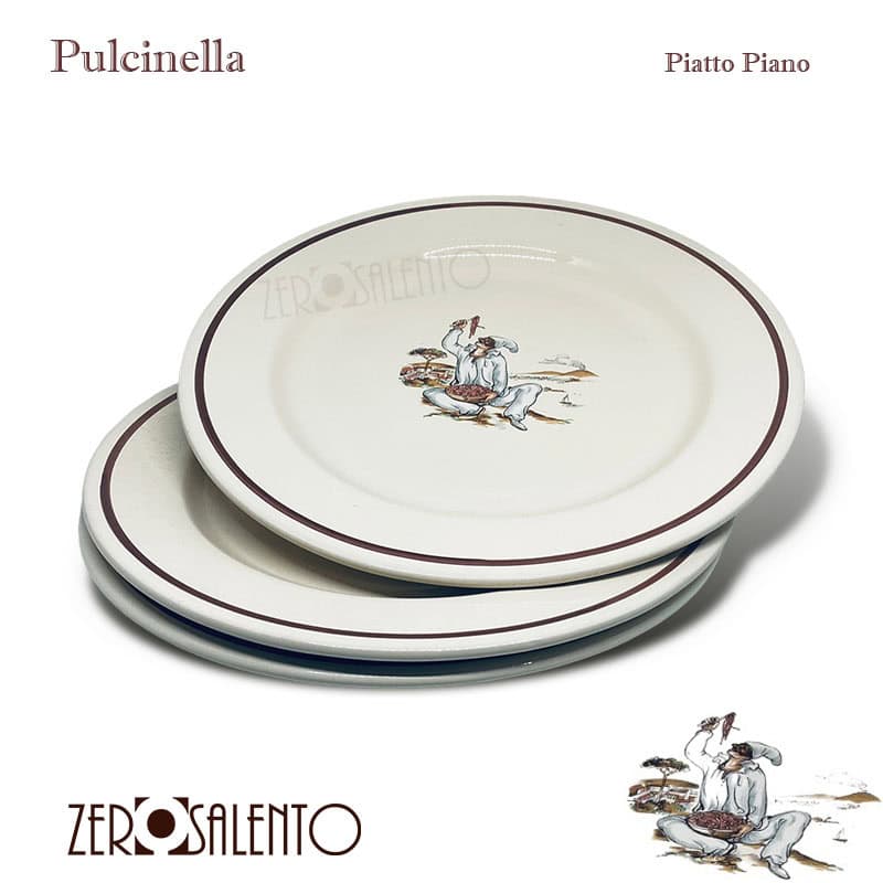 Piatto Piano in Terracotta con decoro Pulcinella - immagine 2